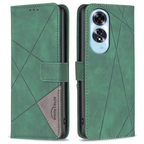 BINFEN COLOR For Oppo A60 4G Phone Cases Wallet Stand Geometry Imprint Leather Cover