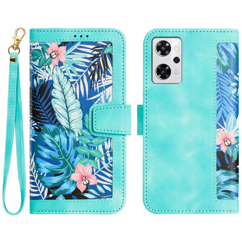 For Oppo Reno 9A Card Slot Case Flower Pattern PU Leather Flip Phone Cover