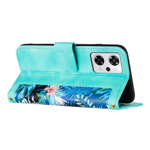 For Oppo Reno 9A Card Slot Case Flower Pattern PU Leather Flip Phone Cover