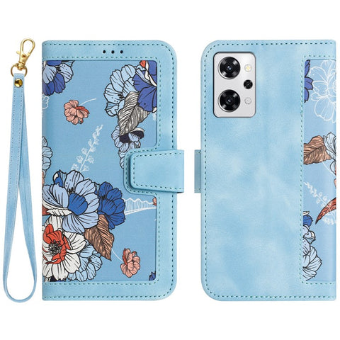 For Oppo Reno 9A Card Slot Case Flower Pattern PU Leather Flip Phone Cover