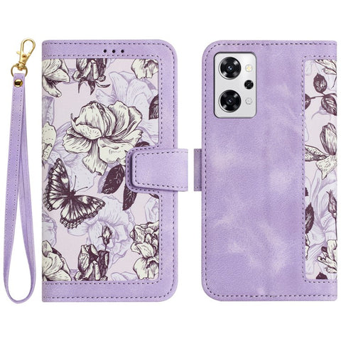 For Oppo Reno 9A Card Slot Case Flower Pattern PU Leather Flip Phone Cover