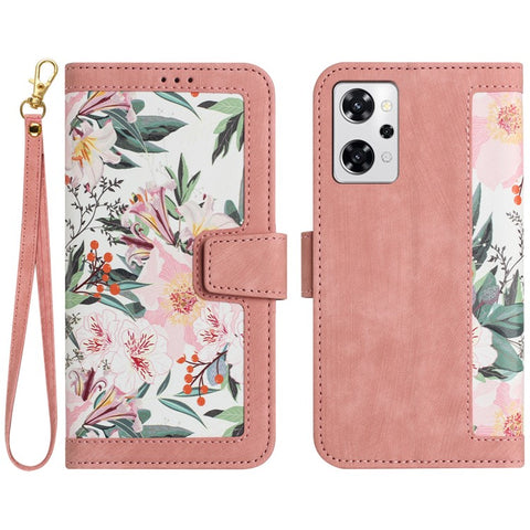 For Oppo Reno 9A Card Slot Case Flower Pattern PU Leather Flip Phone Cover