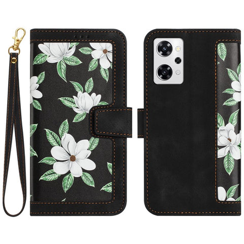 For Oppo Reno 9A Card Slot Case Flower Pattern PU Leather Flip Phone Cover