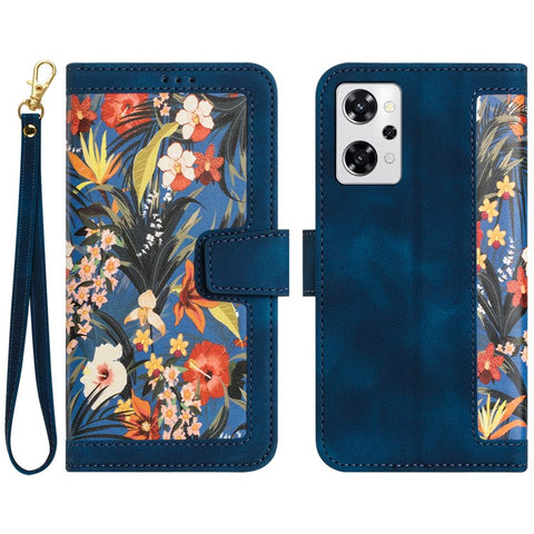 For Oppo Reno 9A Card Slot Case Flower Pattern PU Leather Flip Phone Cover