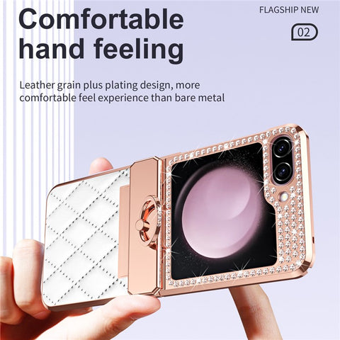 For Samsung Galaxy Z Flip7 FE 5G / Z Flip6 5G / Z Flip5 5G Case Rhinestone Decor Leather+PC Rhombus Phone Cover