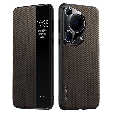 SULADA For Huawei Pura 70 Ultra Case Carbon Fiber Texture Leather Phone Cover Auto Sleep / Wake Up