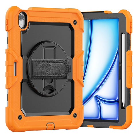 For iPad Air 11 (2026) / (2025) / (2024) Case Rotating Kickstand PC+Silicone Tablet Cover with Screen Film / Shoulder Strap