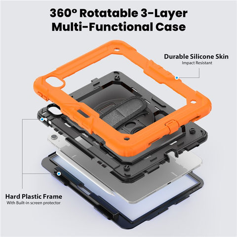 For iPad Air 11 (2026) / (2025) / (2024) Case Rotating Kickstand PC+Silicone Tablet Cover with Screen Film / Shoulder Strap