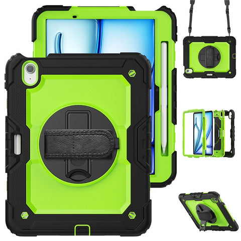 For iPad Air 11 (2026) / (2025) / (2024) Case Rotating Kickstand PC+Silicone Tablet Cover with Screen Film / Shoulder Strap
