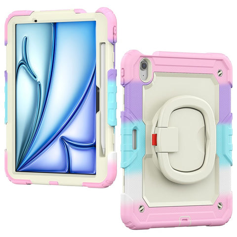 For iPad Air 11 (2024) Case Rotate Handle PC+Silicone Tablet Cover with Shoulder Strap
