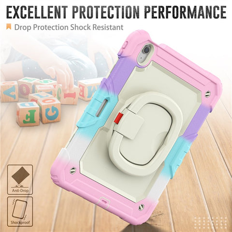 For iPad Air 11 (2024) Case Rotate Handle PC+Silicone Tablet Cover with Shoulder Strap