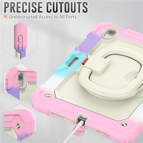 For iPad Air 11 (2024) Case Rotate Handle PC+Silicone Tablet Cover with Shoulder Strap