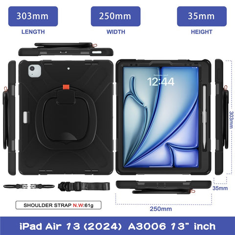 For iPad Air 13 (2026) / (2025) / (2024) / Pro 12.9 (2022) / (2021) / (2020) / (2018) Case TPU+PC+Silicone Tablet Cover Kickstand