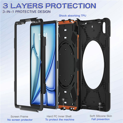 For iPad Air 13 (2026) / (2025) / (2024) / Pro 12.9 (2022) / (2021) / (2020) / (2018) Case TPU+PC+Silicone Tablet Cover Kickstand