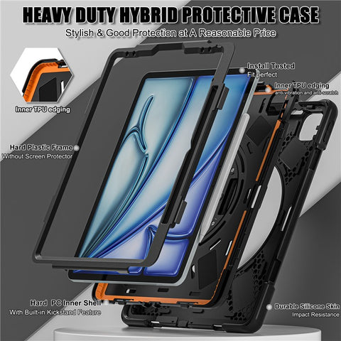 For iPad Air 13 (2026) / (2025) / (2024) / Pro 12.9 (2022) / (2021) / (2020) / (2018) Case PC+Silicone Tablet Cover Adsorption Pen Slot