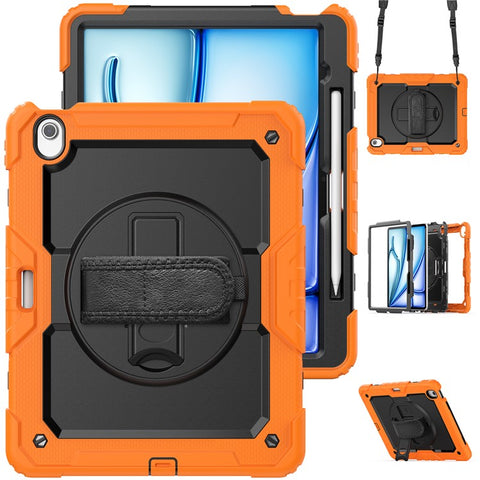 For iPad Air 13 (2026) / (2025) / (2024) Case PC+Silicone Dust-Proof Tablet Cover with PET Screen Protector / Shoulder Strap