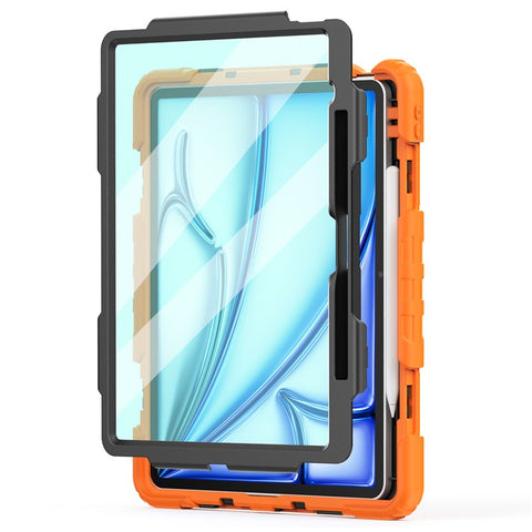For iPad Air 13 (2026) / (2025) / (2024) Case PC+Silicone Dust-Proof Tablet Cover with PET Screen Protector / Shoulder Strap
