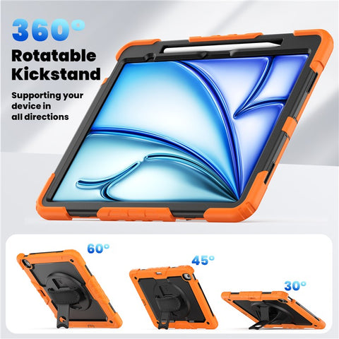 For iPad Air 13 (2026) / (2025) / (2024) Case PC+Silicone Dust-Proof Tablet Cover with PET Screen Protector / Shoulder Strap