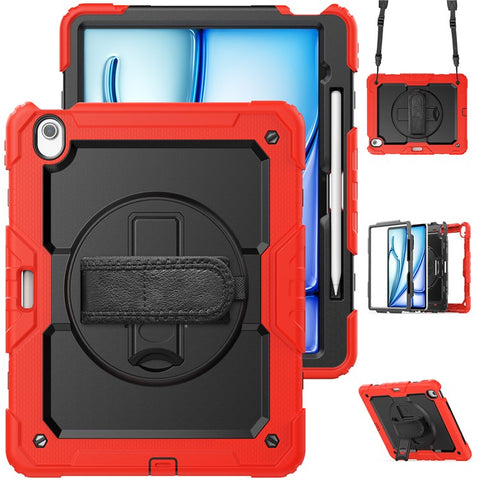 For iPad Air 13 (2026) / (2025) / (2024) Case PC+Silicone Dust-Proof Tablet Cover with PET Screen Protector / Shoulder Strap