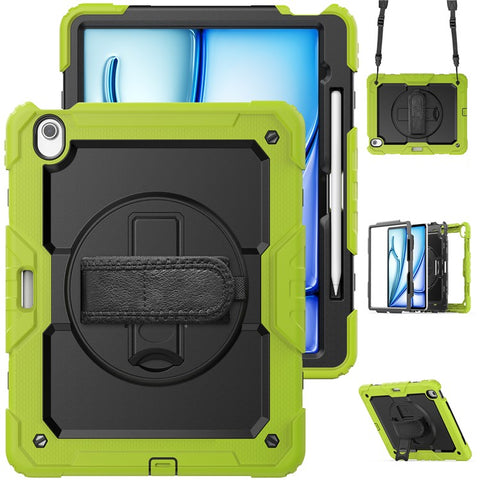 For iPad Air 13 (2026) / (2025) / (2024) Case PC+Silicone Dust-Proof Tablet Cover with PET Screen Protector / Shoulder Strap