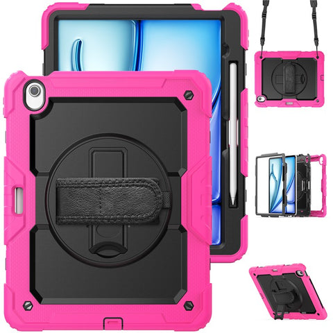For iPad Air 13 (2026) / (2025) / (2024) Case PC+Silicone Dust-Proof Tablet Cover with PET Screen Protector / Shoulder Strap