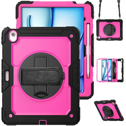 For iPad Air 13 (2026) / (2025) / (2024) Case PC+Silicone Dust-Proof Tablet Cover with PET Screen Protector / Shoulder Strap