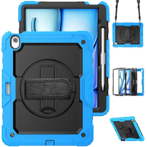 For iPad Air 13 (2026) / (2025) / (2024) Case PC+Silicone Dust-Proof Tablet Cover with PET Screen Protector / Shoulder Strap