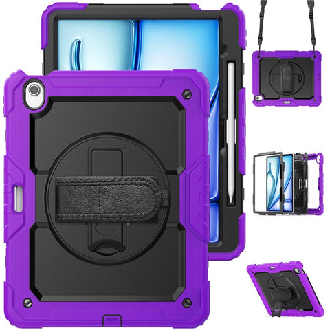 For iPad Air 13 (2026) / (2025) / (2024) Case PC+Silicone Dust-Proof Tablet Cover with PET Screen Protector / Shoulder Strap