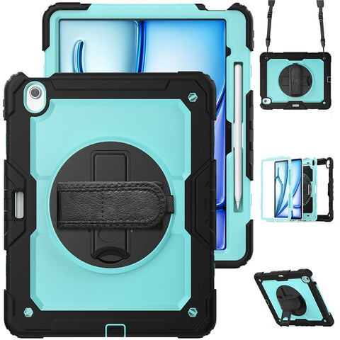 For iPad Air 13 (2026) / (2025) / (2024) Case PC+Silicone Dust-Proof Tablet Cover with PET Screen Protector / Shoulder Strap