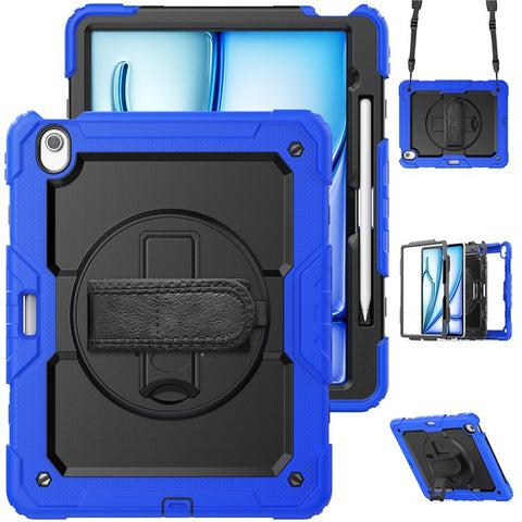 For iPad Air 13 (2026) / (2025) / (2024) Case PC+Silicone Dust-Proof Tablet Cover with PET Screen Protector / Shoulder Strap