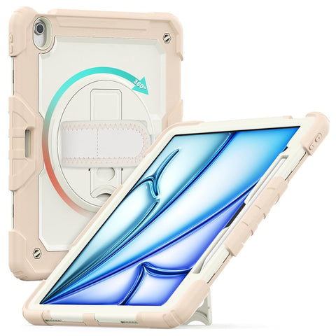 For iPad Air 13 (2024) Case Full Protection PC+Silicone Tablet Cover with Hand Strap+Shoulder Strap