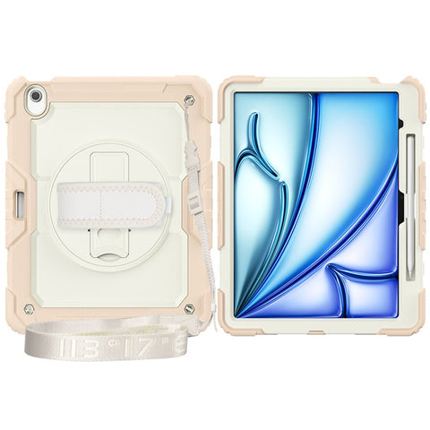 For iPad Air 13 (2024) Case Full Protection PC+Silicone Tablet Cover with Hand Strap+Shoulder Strap