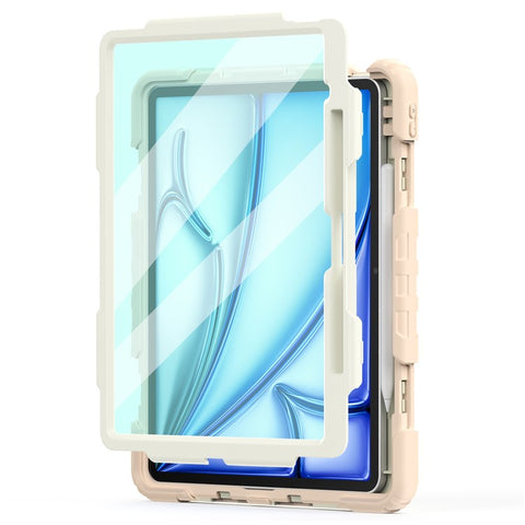 For iPad Air 13 (2024) Case Full Protection PC+Silicone Tablet Cover with Hand Strap+Shoulder Strap