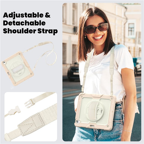 For iPad Air 13 (2024) Case Full Protection PC+Silicone Tablet Cover with Hand Strap+Shoulder Strap