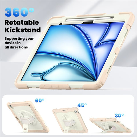 For iPad Air 13 (2024) Case Full Protection PC+Silicone Tablet Cover with Hand Strap+Shoulder Strap