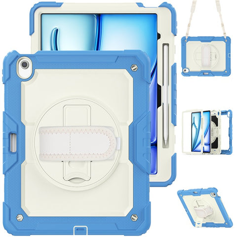 For iPad Air 13 (2024) Case Full Protection PC+Silicone Tablet Cover with Hand Strap+Shoulder Strap