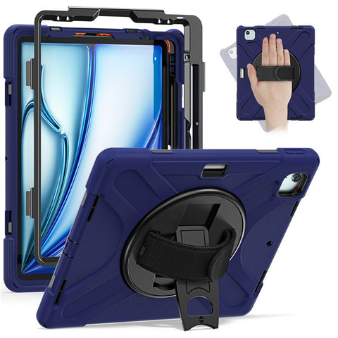 For iPad Air 13 (2025) / (2024) Case Rotary Kickstand PC+Silicone Hand Strap Tablet Cover
