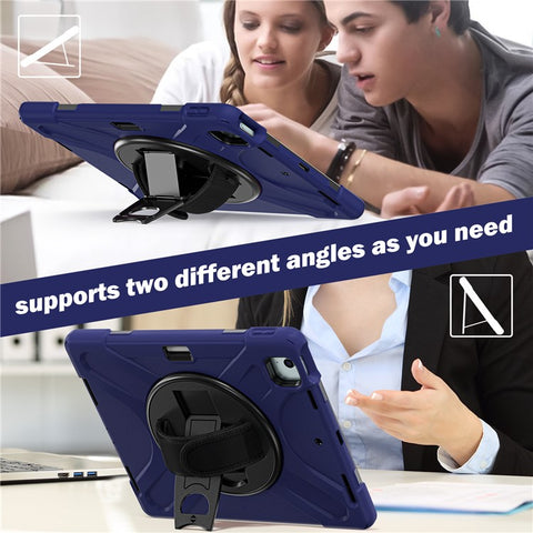 For iPad Air 13 (2025) / (2024) Case Rotary Kickstand PC+Silicone Hand Strap Tablet Cover