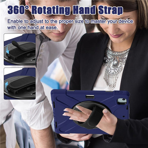 For iPad Air 13 (2025) / (2024) Case Rotary Kickstand PC+Silicone Hand Strap Tablet Cover