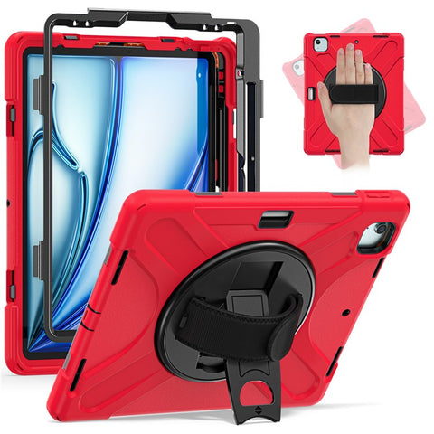 For iPad Air 13 (2025) / (2024) Case Rotary Kickstand PC+Silicone Hand Strap Tablet Cover
