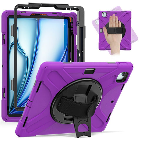 For iPad Air 13 (2025) / (2024) Case Rotary Kickstand PC+Silicone Hand Strap Tablet Cover