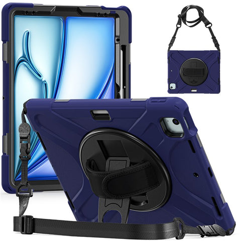 For iPad Air 13 (2026) / (2025) / (2024) Kickstand Case TPU+PC+Silicone Tablet Cover with Shoulder Strap