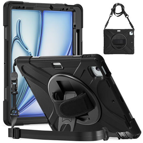 For iPad Air 13 (2026) / (2025) / (2024) Kickstand Case TPU+PC+Silicone Tablet Cover with Shoulder Strap