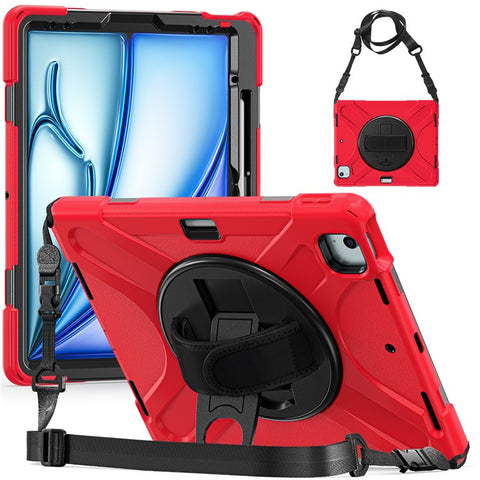 For iPad Air 13 (2026) / (2025) / (2024) Kickstand Case TPU+PC+Silicone Tablet Cover with Shoulder Strap