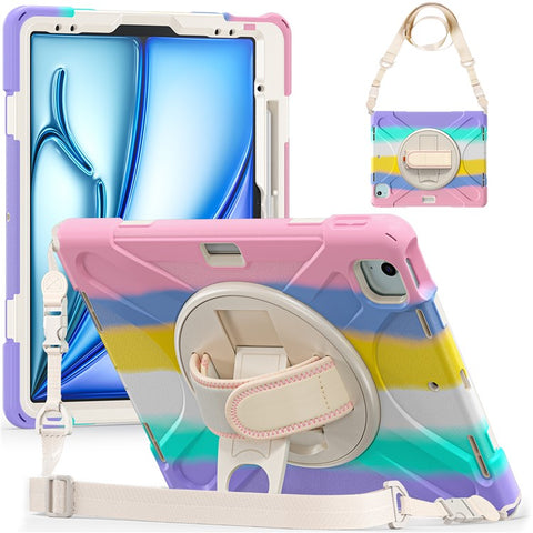 For iPad Air 13 (2026) / (2025) / (2024) Kickstand Case TPU+PC+Silicone Tablet Cover with Shoulder Strap