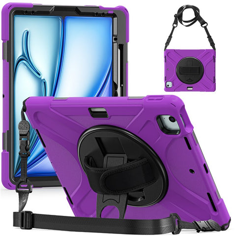For iPad Air 13 (2026) / (2025) / (2024) Kickstand Case TPU+PC+Silicone Tablet Cover with Shoulder Strap