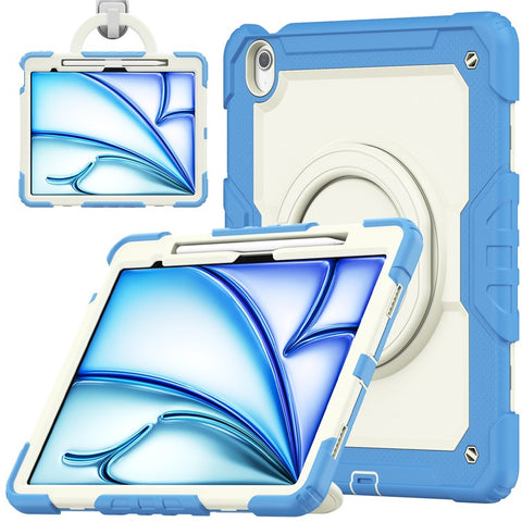 For iPad Air 13 (2025) / (2024) Case Hand Grip Kickstand PC+Silicone Tablet Cover with Strap