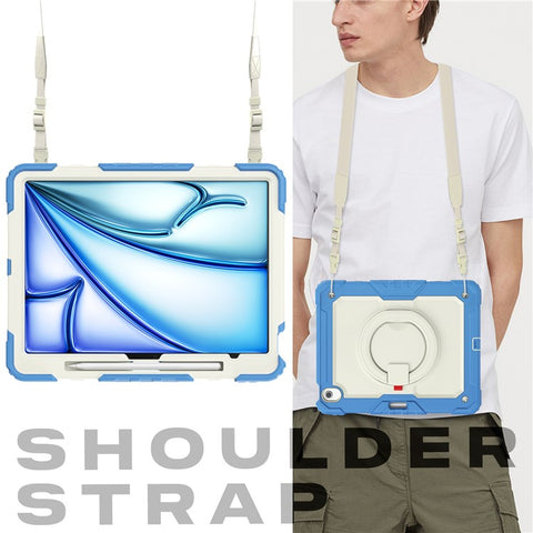 For iPad Air 13 (2025) / (2024) Case Hand Grip Kickstand PC+Silicone Tablet Cover with Strap