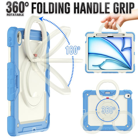 For iPad Air 13 (2025) / (2024) Case Hand Grip Kickstand PC+Silicone Tablet Cover with Strap