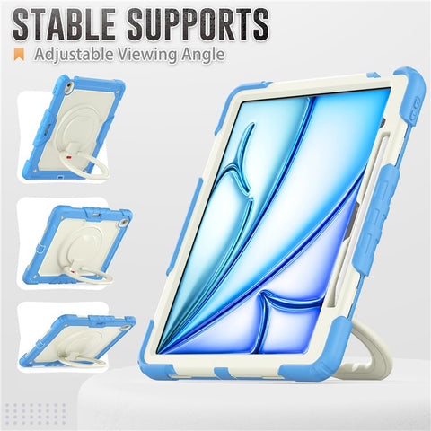 For iPad Air 13 (2025) / (2024) Case Hand Grip Kickstand PC+Silicone Tablet Cover with Strap
